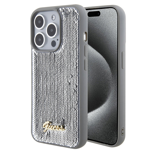 Futrola za Apple iPhone 15 Pro Max, Guess, Sequin Script Metal, Srebrna