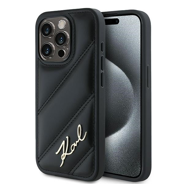 Futrola za Apple iPhone 15 Pro Max, Karl Lagerfeld, Diagonal Quilted Script, Crna