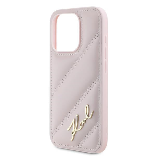 Futrola za Apple iPhone 15 Pro Max, Karl Lagerfeld, Diagonal Quilted Script, Roze