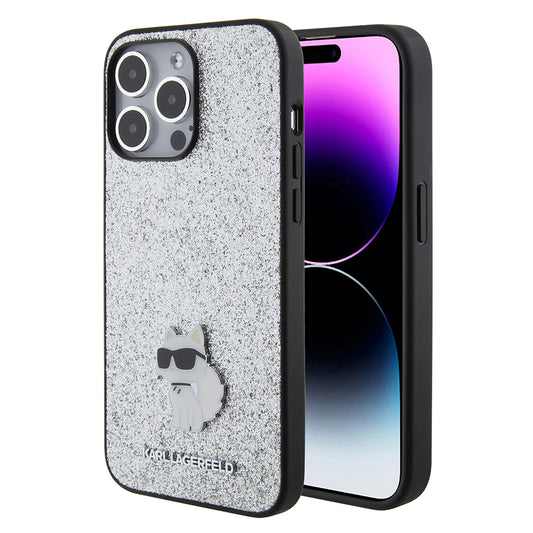 Futrola za Apple iPhone 15 Pro Max, Karl Lagerfeld, Glitter Fixed Choupette Logo, Srebrna