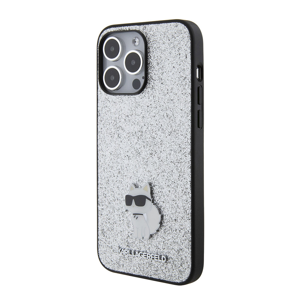 Futrola za Apple iPhone 15 Pro Max, Karl Lagerfeld, Glitter Fixed Choupette Logo, Srebrna