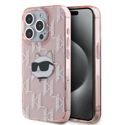 Futrola za Apple iPhone 15 Pro Max, Karl Lagerfeld, IML Luxury Monogram Choupette's Head, Roze