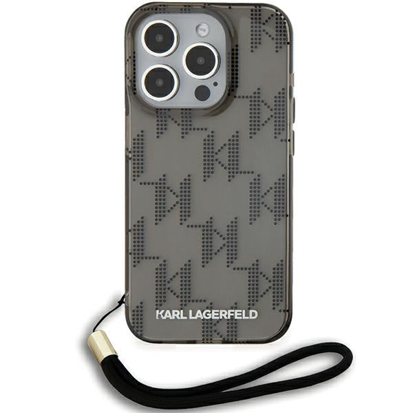 Futrola za Apple iPhone 15 Pro Max, Karl Lagerfeld, IML Luxury Monogram KL Pattern with Strap, Crna