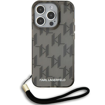 Futrola za Apple iPhone 15 Pro Max, Karl Lagerfeld, IML Luxury Monogram KL Pattern with Strap, Crna