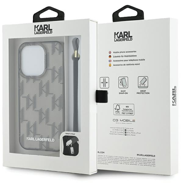 Futrola za Apple iPhone 15 Pro Max, Karl Lagerfeld, IML Luxury Monogram KL Pattern with Strap, Crna