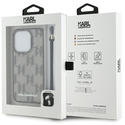 Futrola za Apple iPhone 15 Pro Max, Karl Lagerfeld, IML Luxury Monogram KL Pattern with Strap, Crna