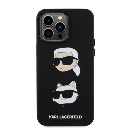 Futrola za Apple iPhone 15 Pro Max, Karl Lagerfeld, Silikonska Karl & Choupette Heads, Crna