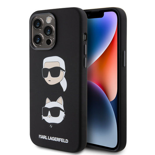 Futrola za Apple iPhone 15 Pro Max, Karl Lagerfeld, Silikonska Karl & Choupette Heads, Crna