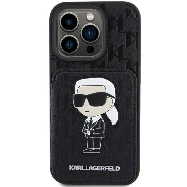 Futrola za Apple iPhone 15 Pro Max, Karl Lagerfeld, Saffiano Cardslots and Stand Monogram Ikonik Karl, Crna