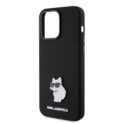Futrola za Apple iPhone 15 Pro Max, Karl Lagerfeld, Silicone Choupette Metal, Crna