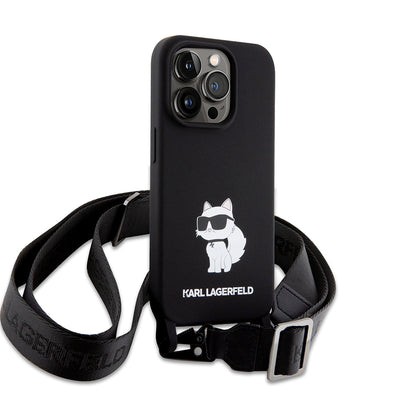 Futrola za Apple iPhone 15 Pro Max, Karl Lagerfeld, Silicone Crossbody Choupette, Crna