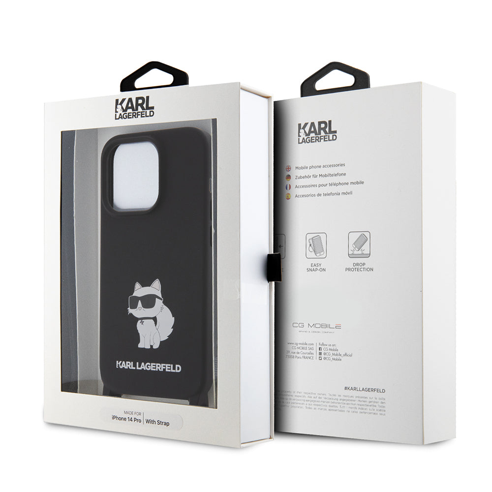 Futrola za Apple iPhone 15 Pro Max, Karl Lagerfeld, Silicone Crossbody Choupette, Crna