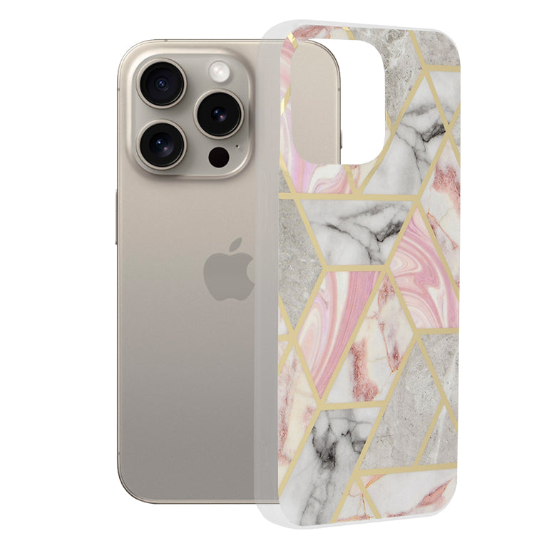Futrola za Apple iPhone 15 Pro Max, Techsuit, Marble, Roze