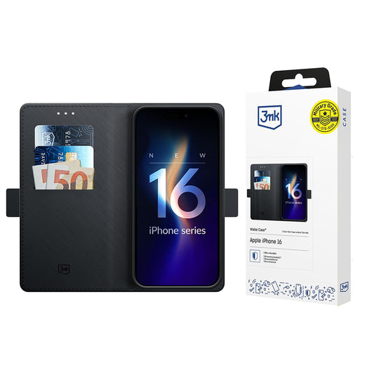 Futrola za Apple iPhone 16, 3MK, Wallet, Crna