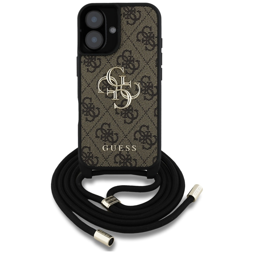 Futrola za Apple iPhone 16, Guess, 4G CBDY Big Logo with Cord Strap, Braon
