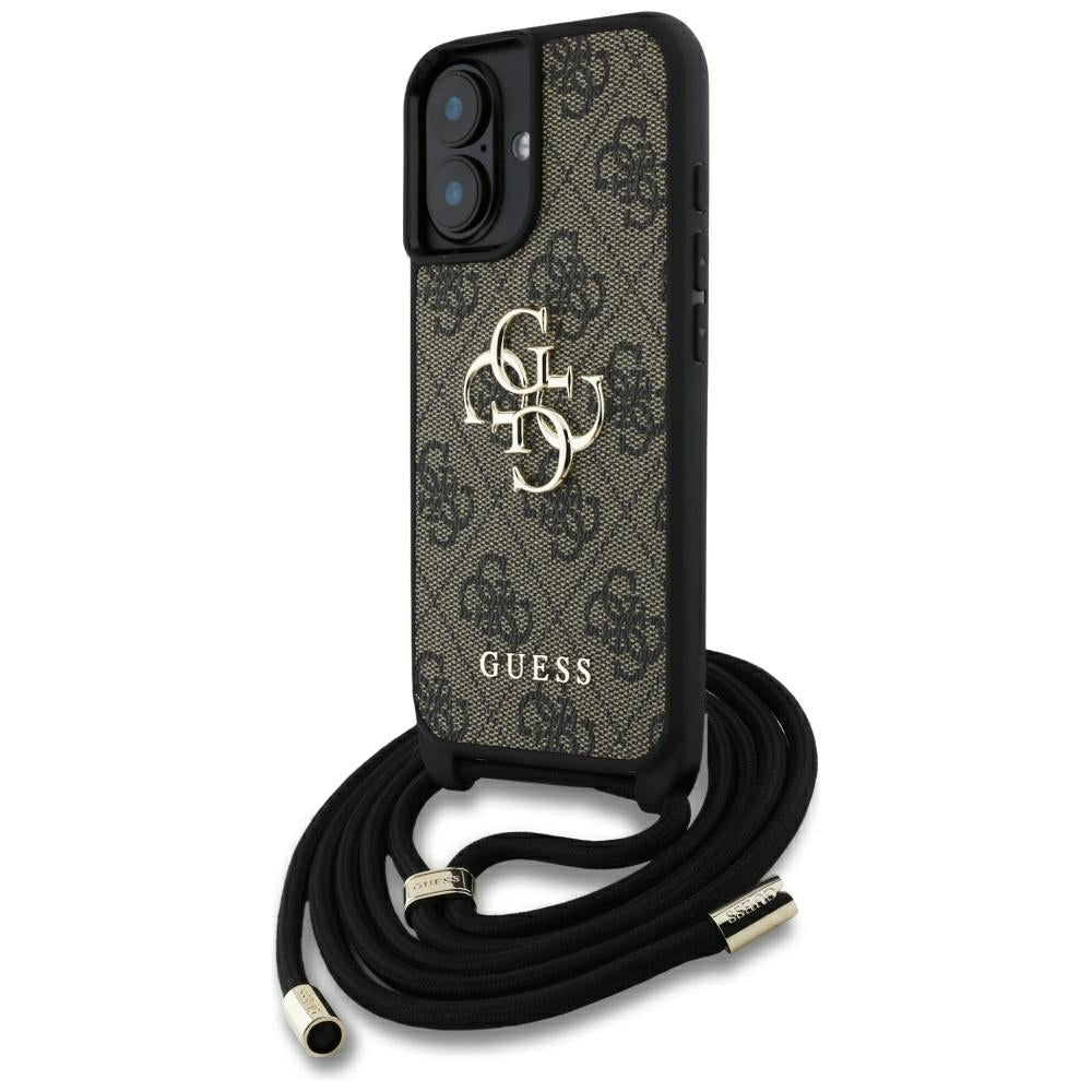 Futrola za Apple iPhone 16, Guess, 4G CBDY Big Logo with Cord Strap, Braon