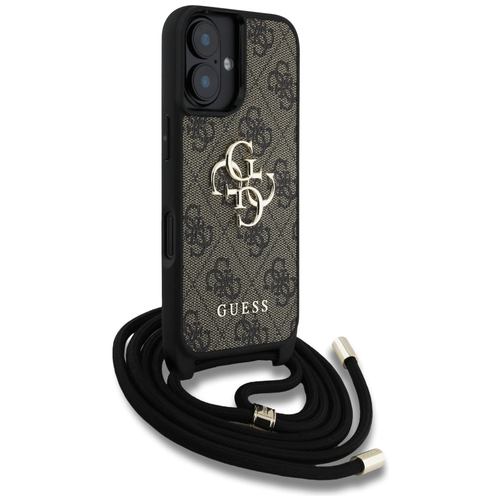 Futrola za Apple iPhone 16, Guess, 4G CBDY Big Logo with Cord Strap, Braon
