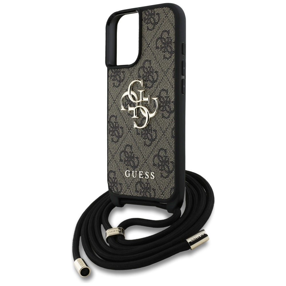 Futrola za Apple iPhone 16, Guess, 4G CBDY Big Logo with Cord Strap, Braon