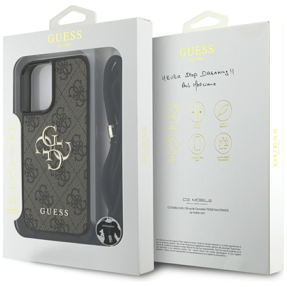 Futrola za Apple iPhone 16, Guess, 4G CBDY Big Logo with Cord Strap, Braon