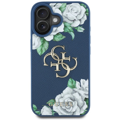 Futrola za Apple iPhone 16, Guess, 4G Grained Roses Big Logo, Plava