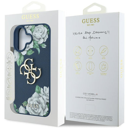 Futrola za Apple iPhone 16, Guess, 4G Grained Roses Big Logo, Plava