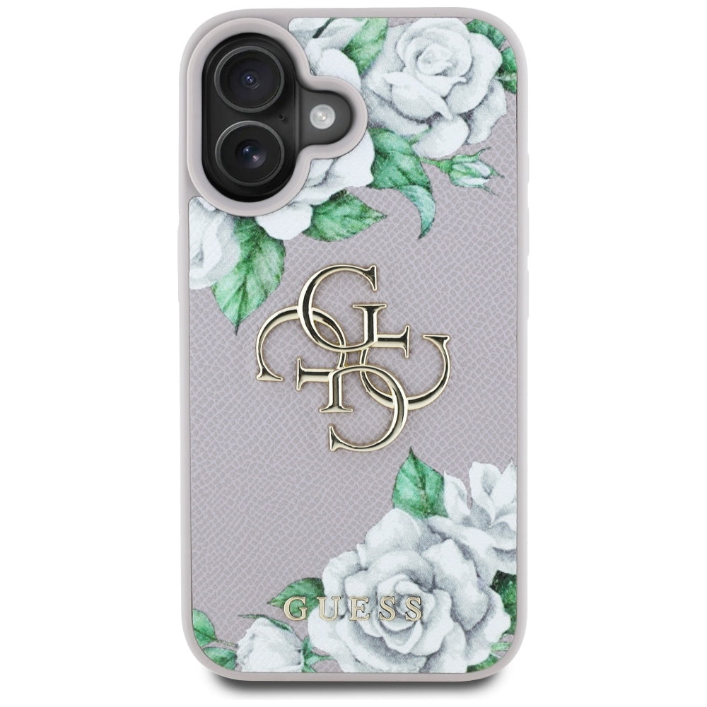 Futrola za Apple iPhone 16, Guess, 4G Grained Roses Big Logo, Ljubičasta