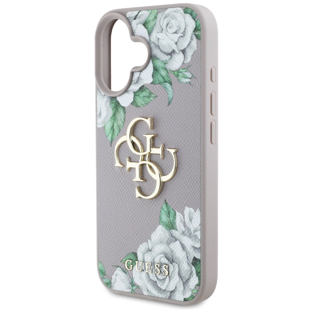 Futrola za Apple iPhone 16, Guess, 4G Grained Roses Big Logo, Ljubičasta