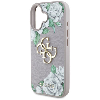Futrola za Apple iPhone 16, Guess, 4G Grained Roses Big Logo, Ljubičasta