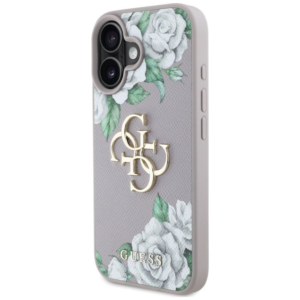 Futrola za Apple iPhone 16, Guess, 4G Grained Roses Big Logo, Ljubičasta