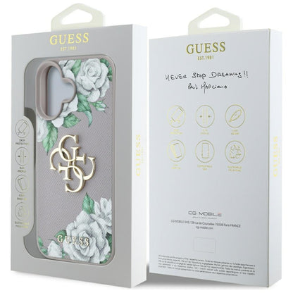 Futrola za Apple iPhone 16, Guess, 4G Grained Roses Big Logo, Ljubičasta