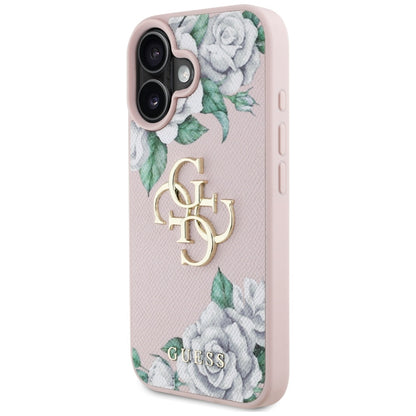 Futrola za Apple iPhone 16, Guess, 4G Grained Roses Big Logo, Roze