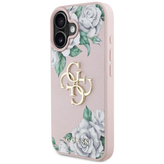 Futrola za Apple iPhone 16, Guess, 4G Grained Roses Big Logo, Roze