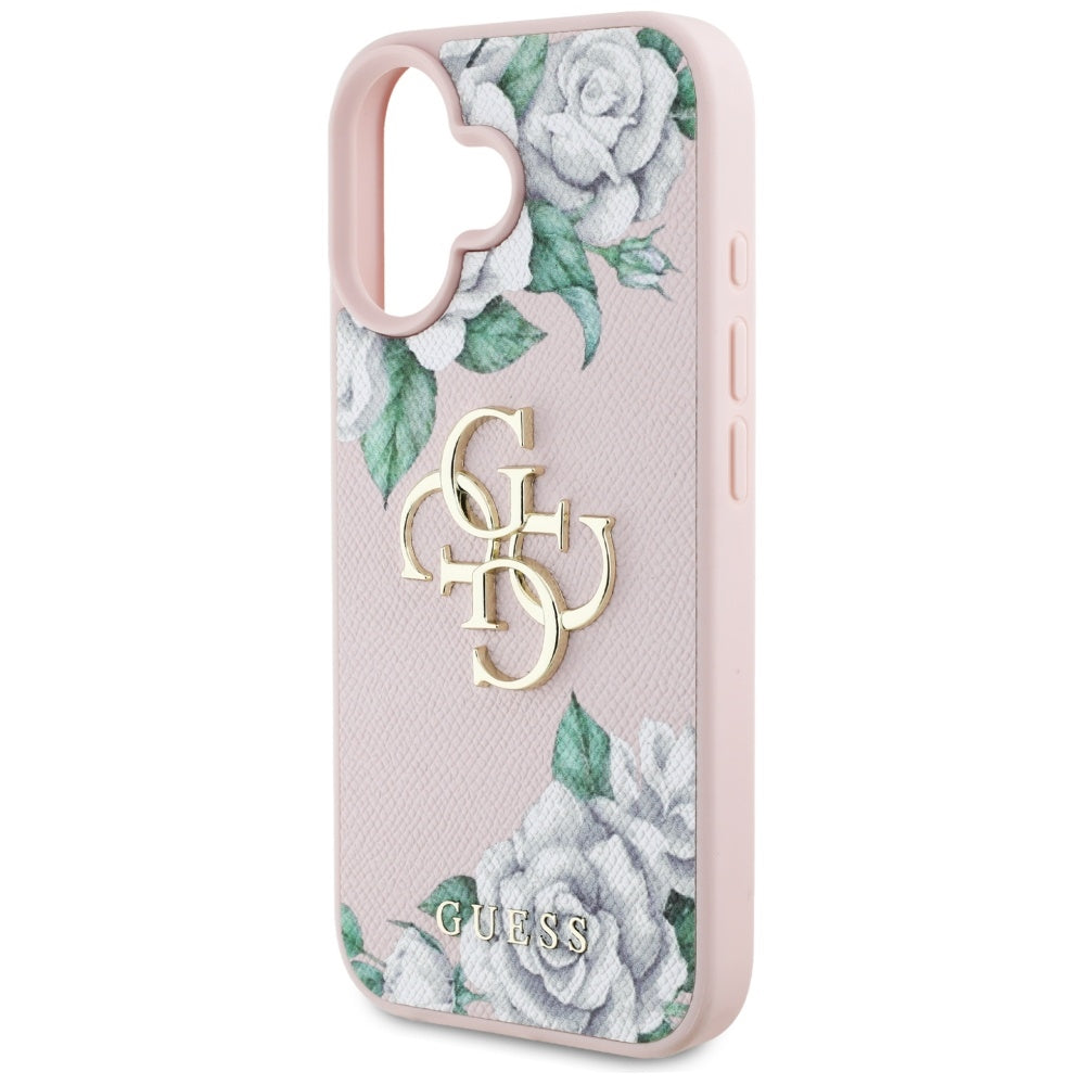 Futrola za Apple iPhone 16, Guess, 4G Grained Roses Big Logo, Roze