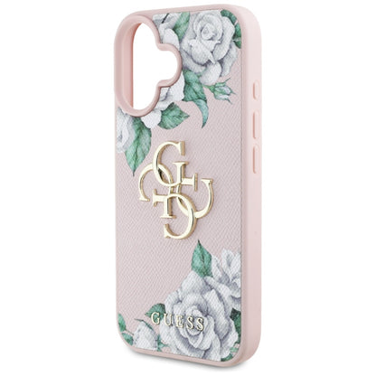 Futrola za Apple iPhone 16, Guess, 4G Grained Roses Big Logo, Roze