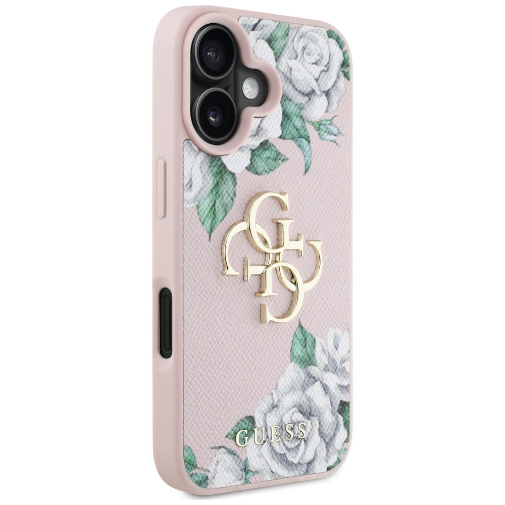 Futrola za Apple iPhone 16, Guess, 4G Grained Roses Big Logo, Roze