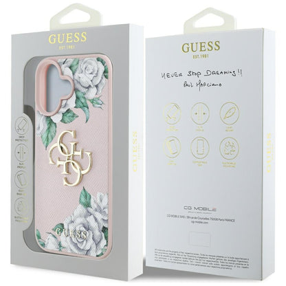 Futrola za Apple iPhone 16, Guess, 4G Grained Roses Big Logo, Roze