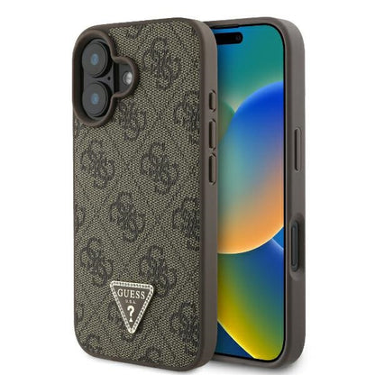 Futrola za Apple iPhone 16, Guess, 4G Triangle Strass, Braon
