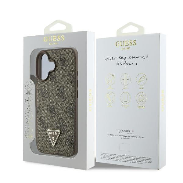 Futrola za Apple iPhone 16, Guess, 4G Triangle Strass, Braon
