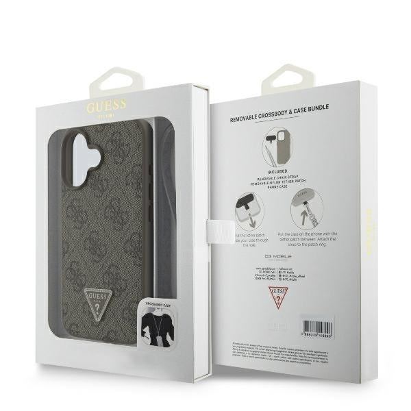 Futrola za Apple iPhone 16, Guess, Crossbody 4G Triangle Strass, Braon