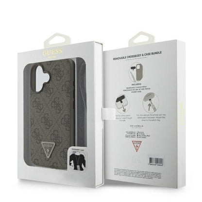 Futrola za Apple iPhone 16, Guess, Crossbody 4G Triangle Strass, Braon