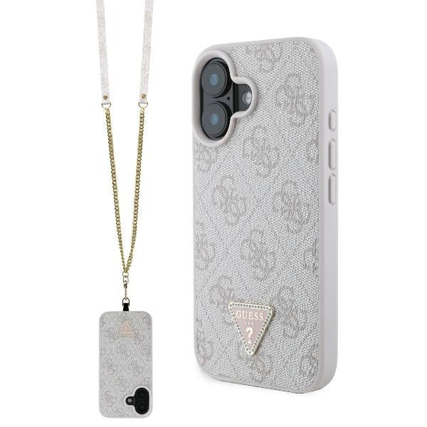 Futrola za Apple iPhone 16, Guess, Crossbody 4G Triangle Strass, Roze
