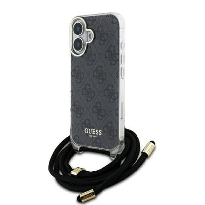 Futrola za Apple iPhone 16, Guess, Crossbody Cord 4G Print, Crna