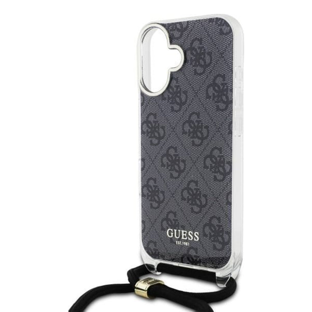 Futrola za Apple iPhone 16, Guess, Crossbody Cord 4G Print, Crna
