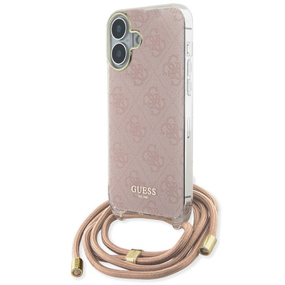 Futrola za Apple iPhone 16, Guess, Crossbody Cord 4G Print, Roze