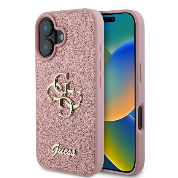 Futrola za Apple iPhone 16, Guess, Fixed Glitter Big 4G, Roze