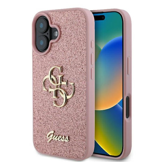 Futrola za Apple iPhone 16, Guess, Fixed Glitter Big 4G, Roze
