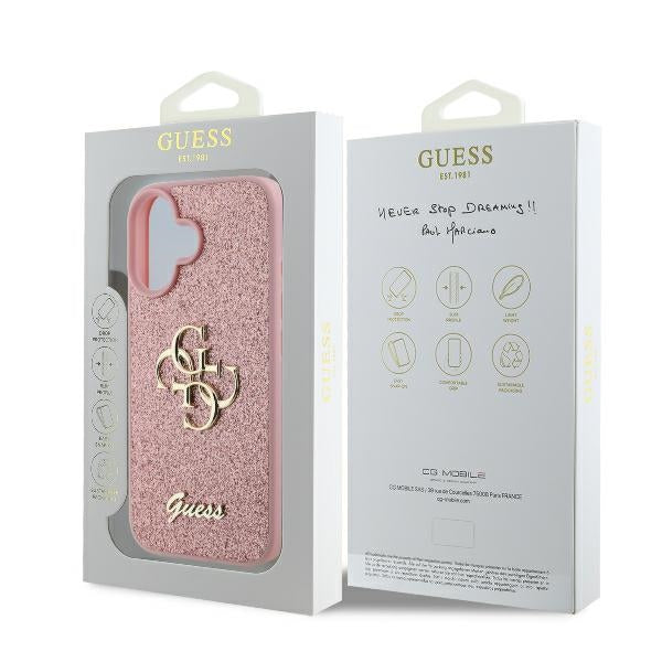 Futrola za Apple iPhone 16, Guess, Fixed Glitter Big 4G, Roze