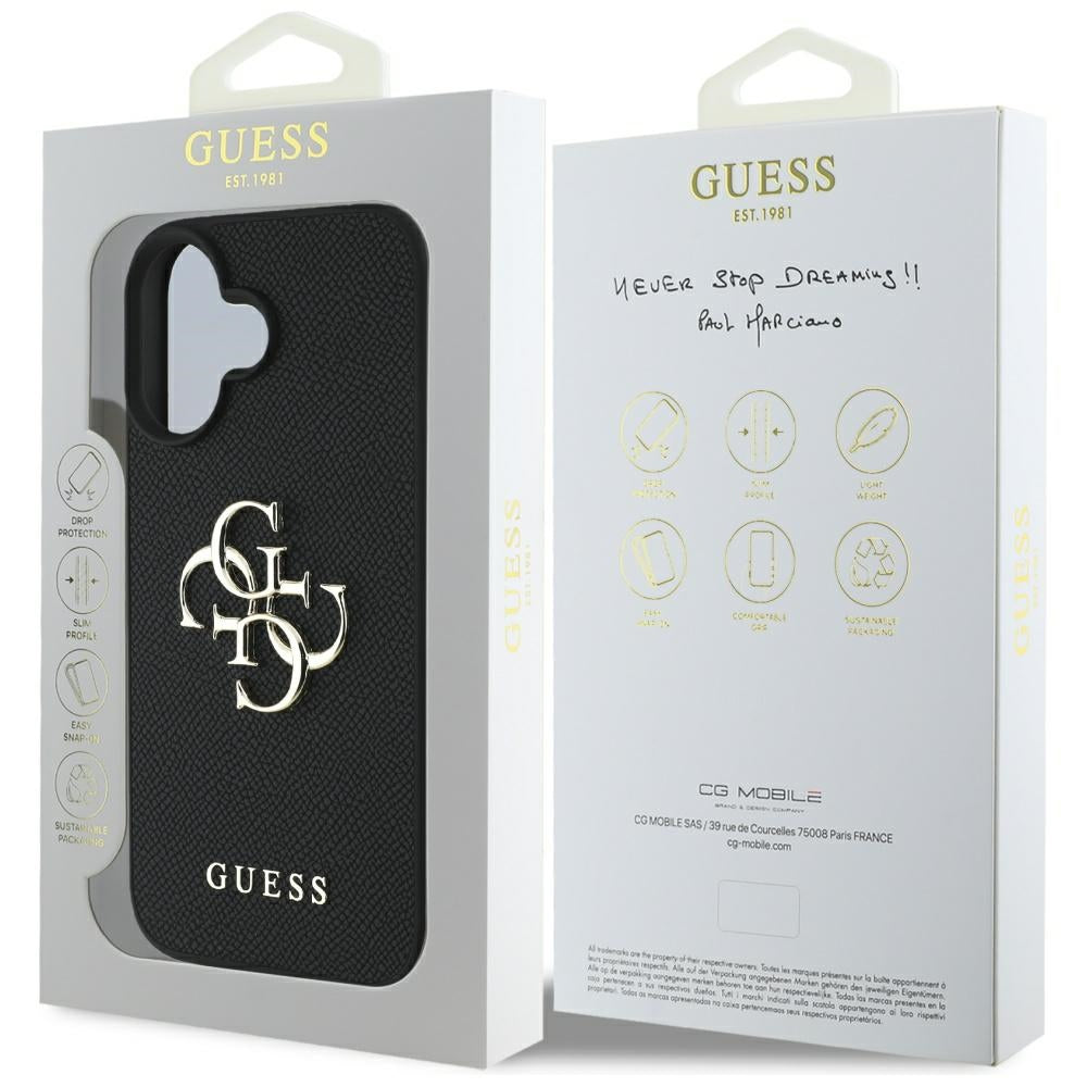 Futrola za Apple iPhone 16, Guess, Grained Big 4G Logo Small Classic Logo, Crna