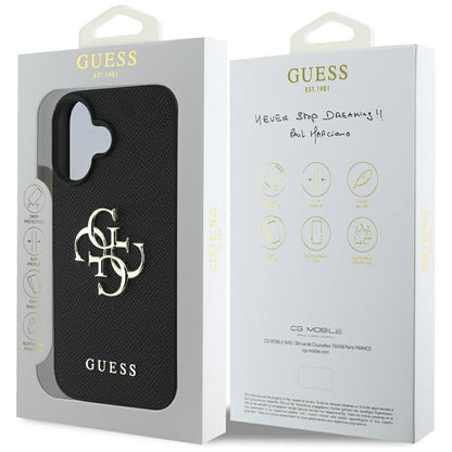 Futrola za Apple iPhone 16, Guess, Grained Big 4G Logo Small Classic Logo, Crna