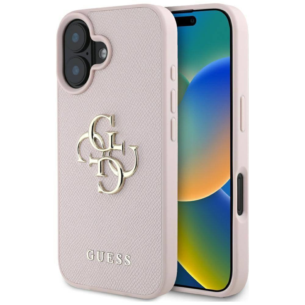Futrola za Apple iPhone 16, Guess, Grained Big 4G Logo Small Classic Logo, Roze.